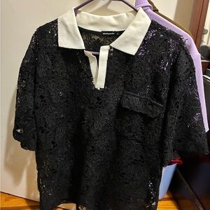 Black Lace Polo Shirt